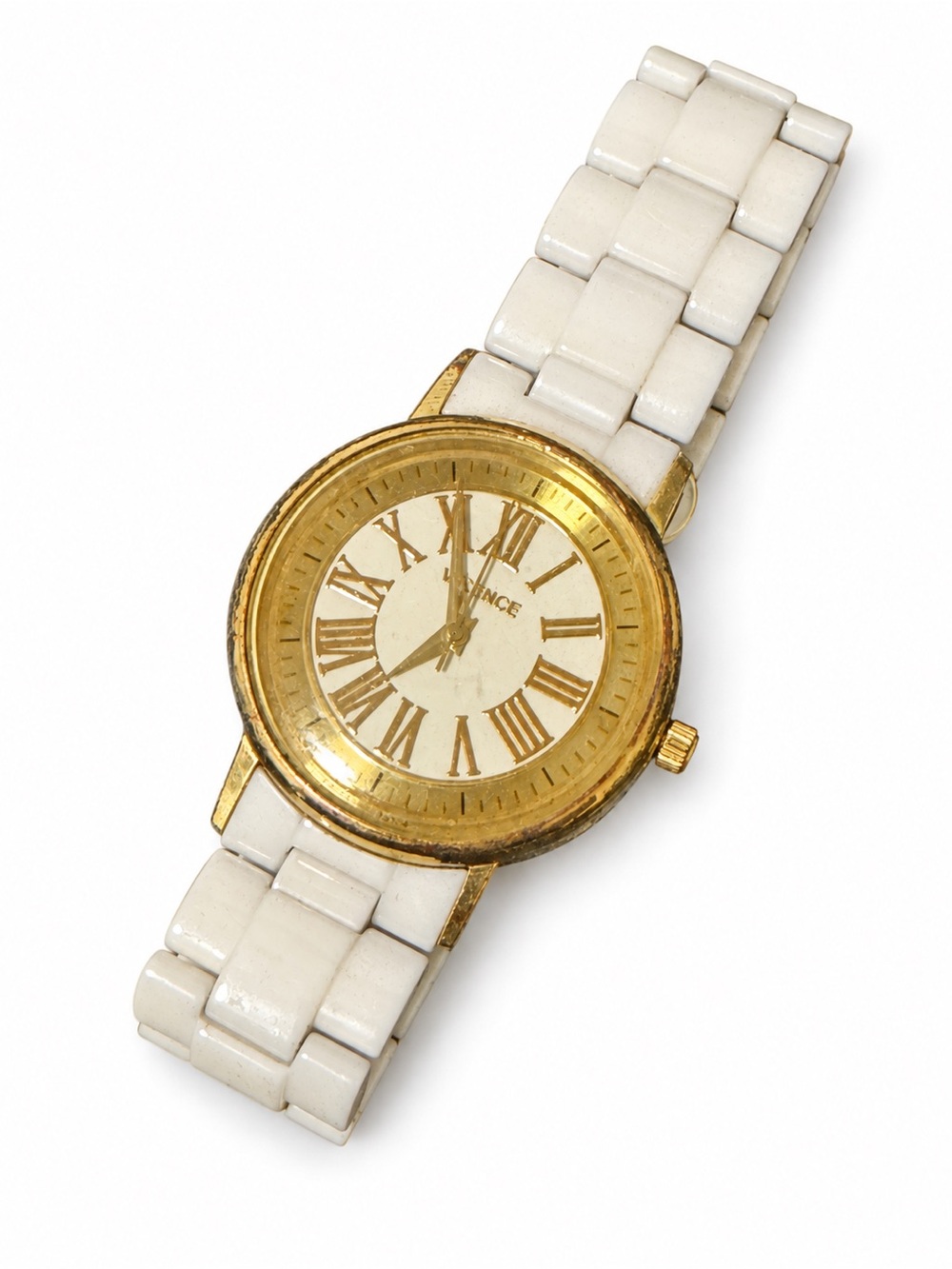 Vicence White Ceramic 14K Gold Bezel Roman Numeral Watch